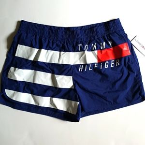 TOMMY HILFIGER women's athletic shorts big logo size L blue